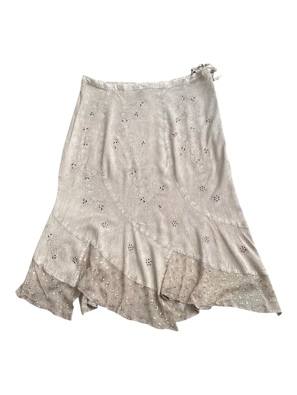 Sacred Threads Asymmetrical Midi Skirt Womens XL Beige Embroidered Boho NWT